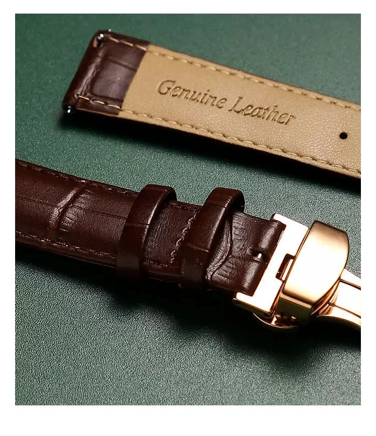 Uhrenarmband mit Schmetterlingsverschluss, Ersatz-Uhrenband aus echtem Leder, 14/16/18/19/20/21/22/24 mm, Armband, Uhrenzubehör. – Detail 6