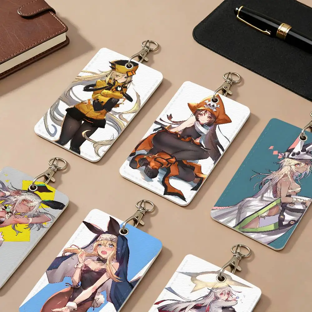 G-Guilty G-Gear Anime PU Leather Card Holders Anti-lost Student ID Protective Cover Cases Campus Access Cards Key Chain