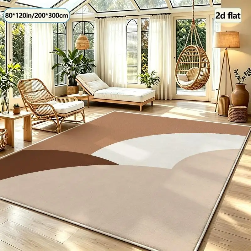 Bohemian Style Neutral Beige Brown Curved Abstract Pattern Carpet Non-Slip Carpet Washable Indoor Living Room Bedroom Decorative Carpet