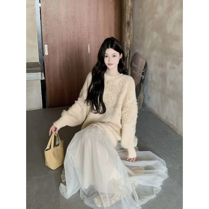 2026 فستان أخضر محبوك فستان المرأة خريف شتاء جديد منتصف طول خياطة الثقيلة سوبر الجنية فستان سترة