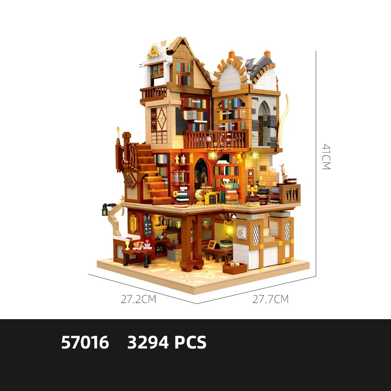 

Creative Architecture Europe Middle Ages Library Block EducationalToys Streetscape Model Sets Building Brick With Light For Gift