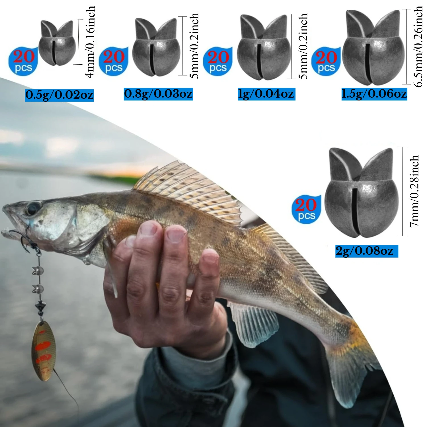 100pcs/box Fishing Weights Kit Premium Split Shot Sinkers with 5 Versatile Sizes Round Removable Design Perfect for Freshwater
