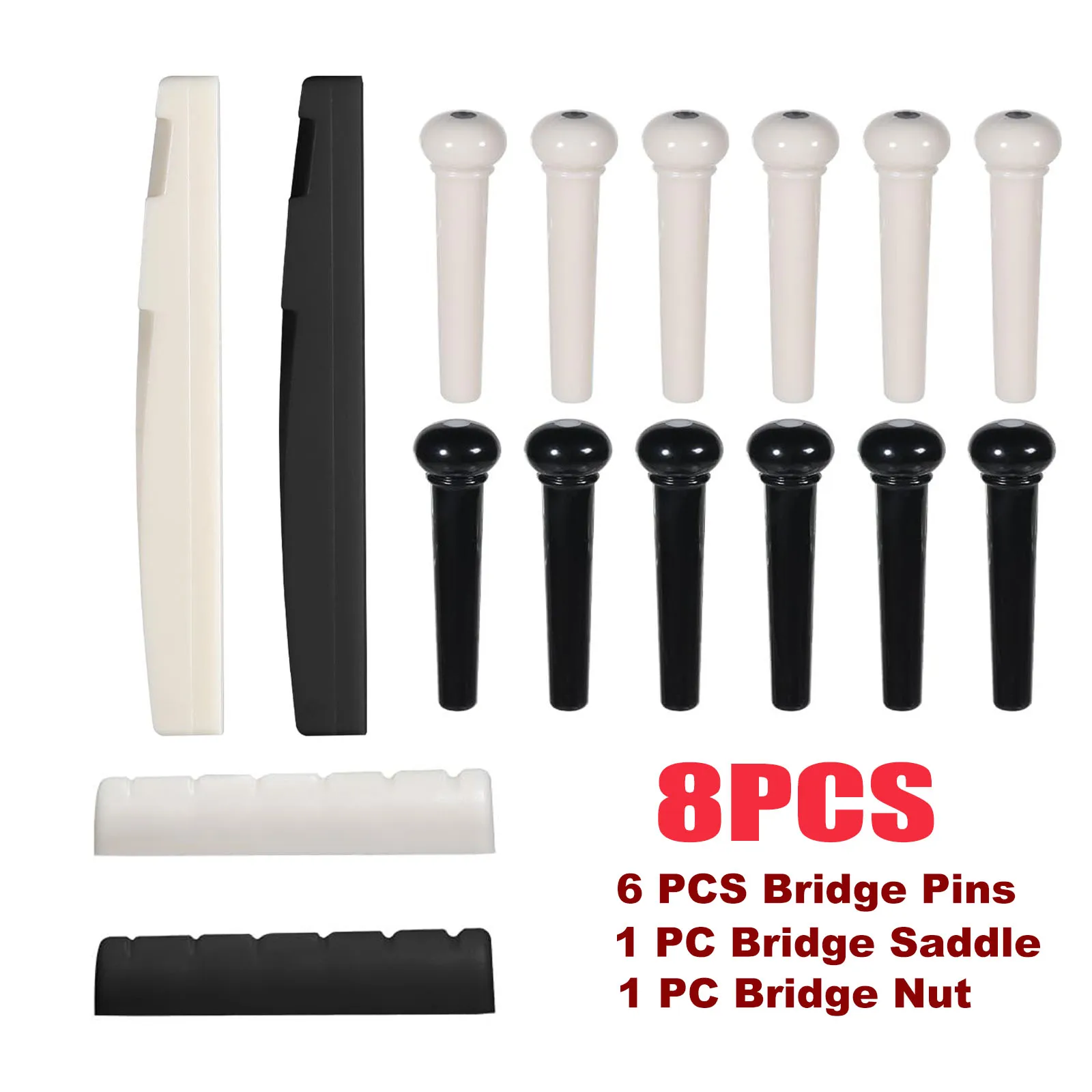 Miwayer 8 PCS 6 String Acoustic Guitar Bridge Set ,ABS Plastics Bridge Pins,Guitar Bridge Saddle Nut, Guitar Accessories Kit