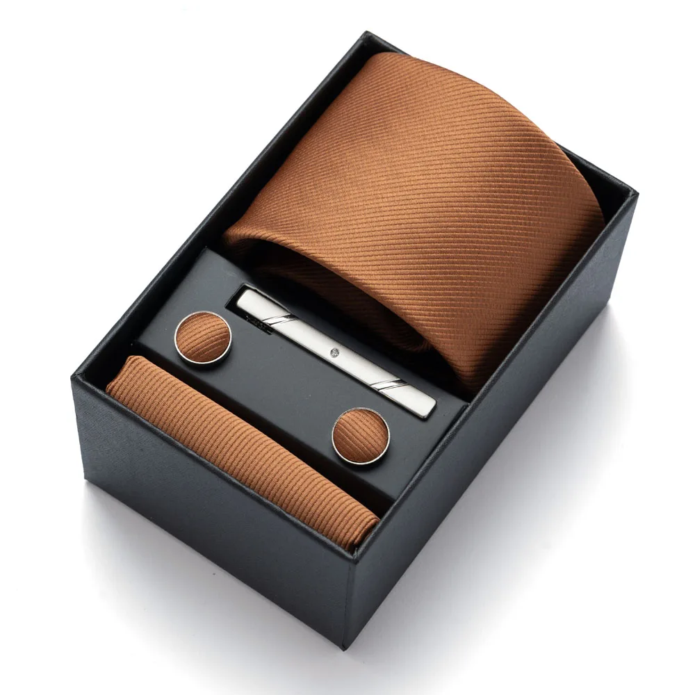 Bild 3: Einfarbige Herren-Krawatte, Einstecktuch, Manschettenknöpfe und Krawattenklammer 4-teiliges Set, Premium-Geschenkbox, Geeignet für Geschäft und Hochzeiten