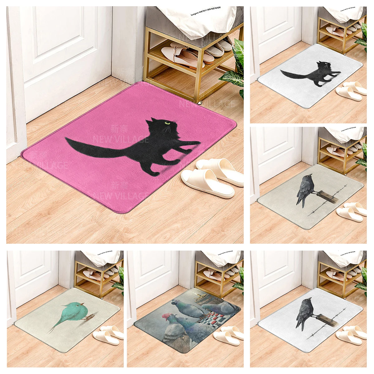 House entrance carpet Home door mat Cats and Magpies Room Bath mat Foot bathroom non-slip Kitchen water absorption rugs