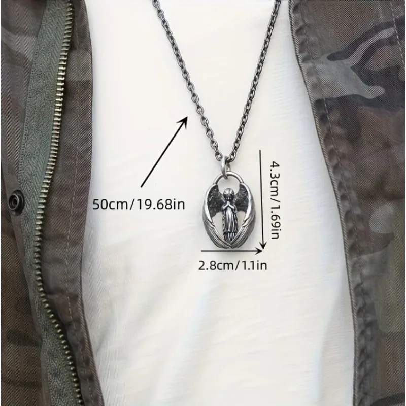 Fashiona Lucky Angel Classic Design Pendant Necklace Men's Trendy Hip Hop Punk Amulet