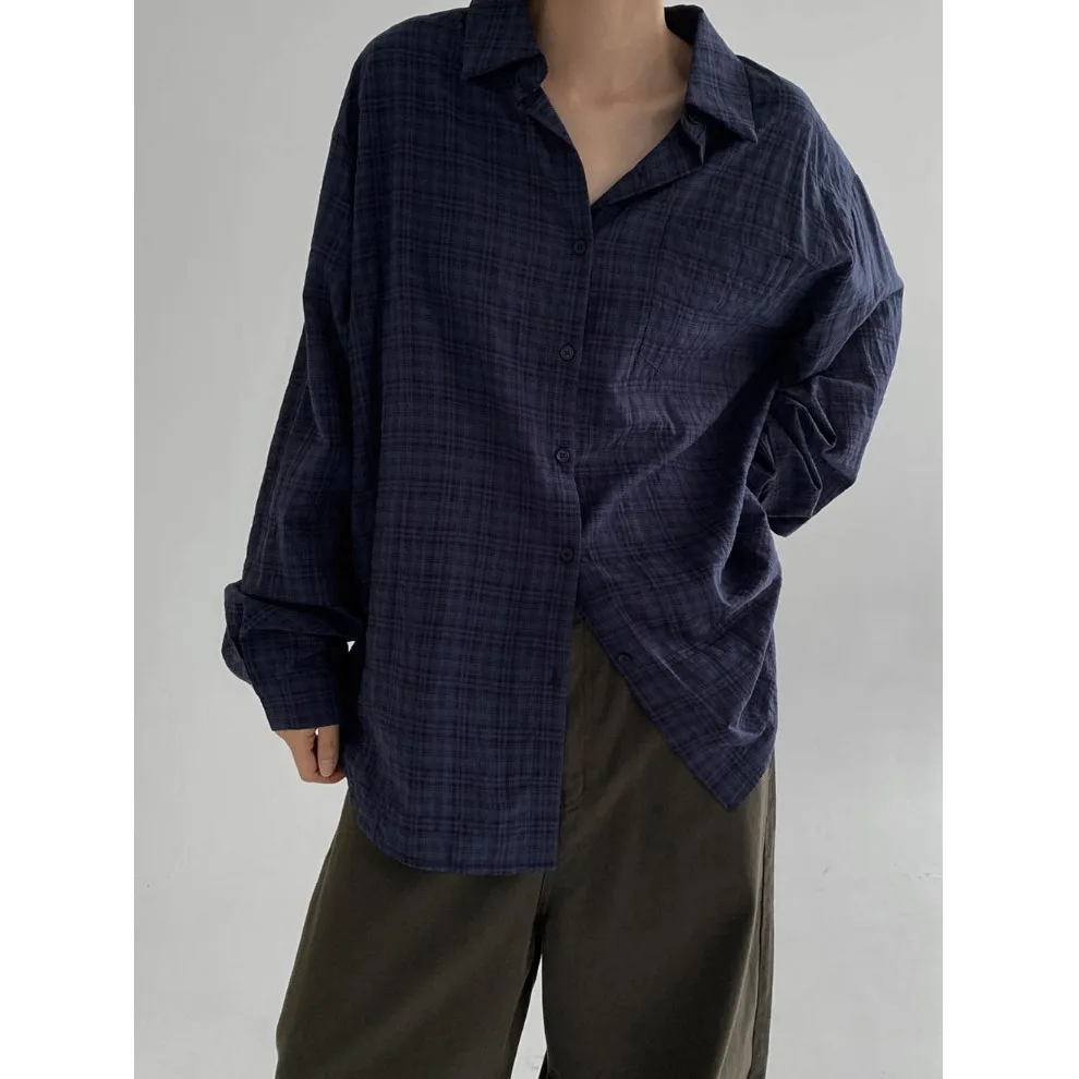 Lazy Style Casual Loose Plaid Shirt Women's Ageless Long Sleeve Shirt Comfortable Breathable Fashionable Spring Autumn Wear