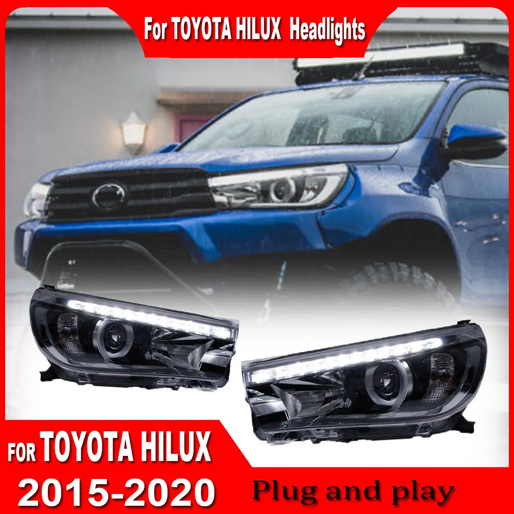 

Автомобильные аксессуары для фар Toyota Hilux 2015-2020, новые фары Hilux Revo Vigo, DRL, биксеноновые линзы, дальние ближние фары, парковка