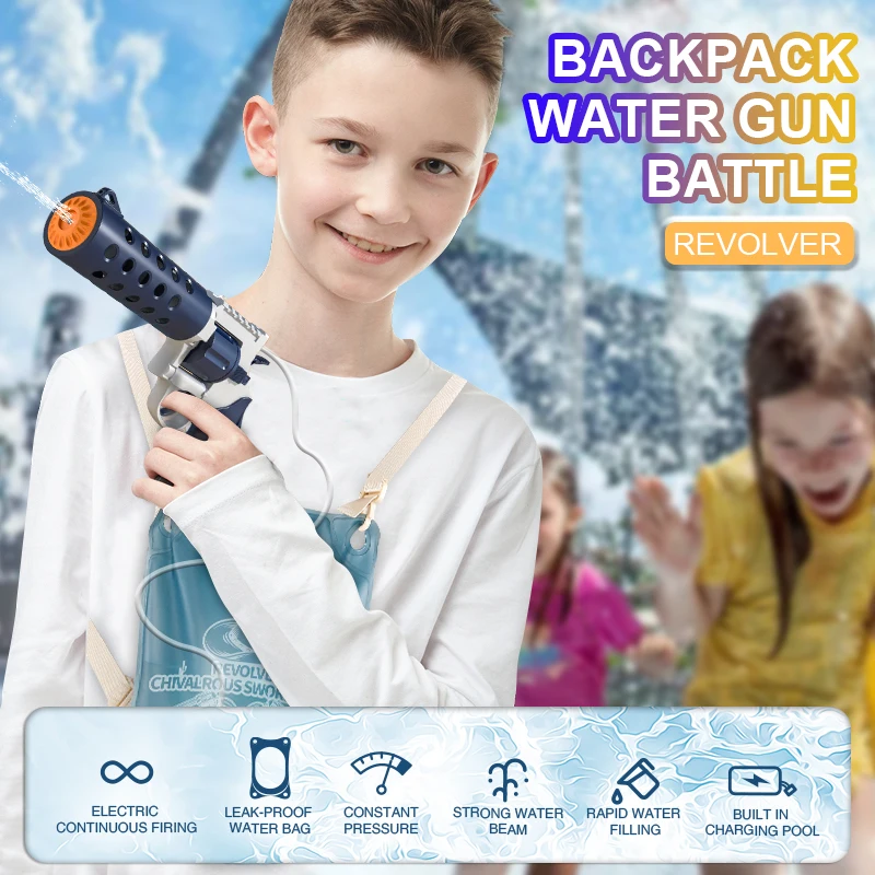 Automatic Electric Backpack Revolver Water Gun Fights Summer Toy Water Absorbing Guns Outdoor Beach Swimming Pool Toys Adult