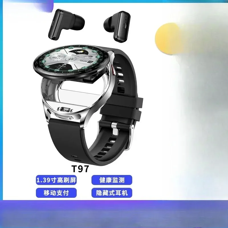 T97 hidden Bluetooth headset, watch 2-in-1, smart watch, sports blood oxygen heart rate NFC watch