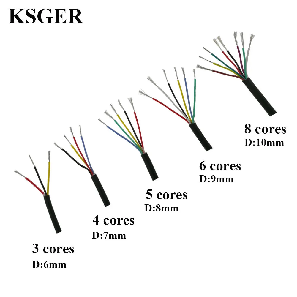 KSGER Silicone Wire Cable Tinned Copper T12 Soldering Iron Station 3 4 5 6 8 Core Line 0.5 Square High Temperature Soft Jacket