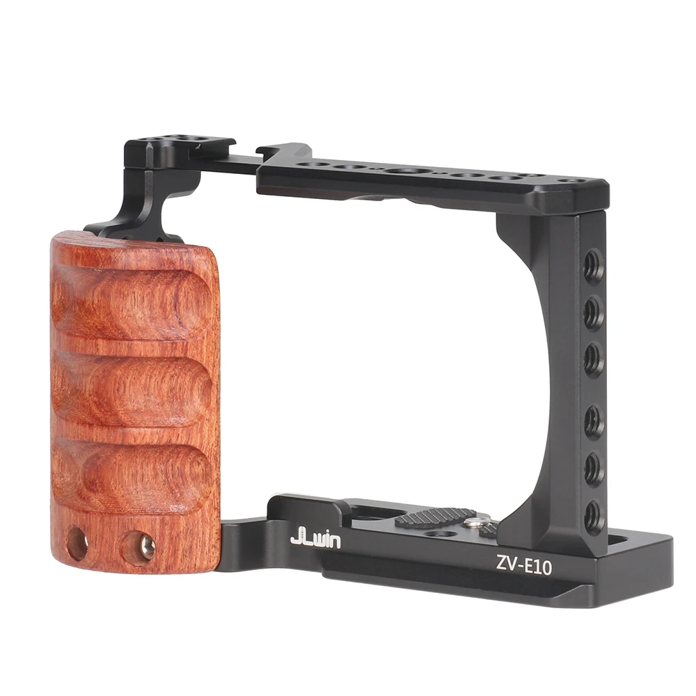 FOTGA Camera Cage For Sony ZV-E10 DSLR Vlog Camera Rig Kit with Wood Grip Handle Protective Bracket Video Stalibiler Accessories