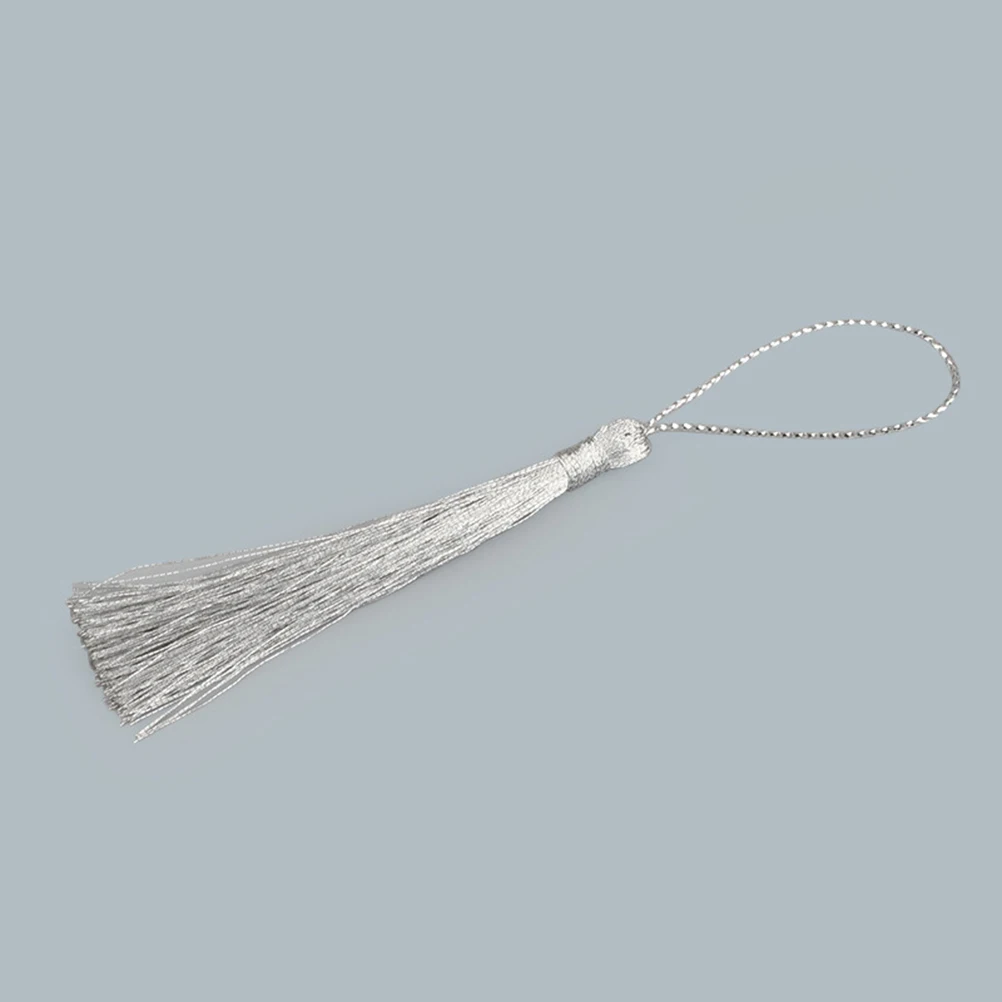 

100 Pcs Jewelry Accessories Silk Tassels with Loops Handmade Silky Vertically Silver