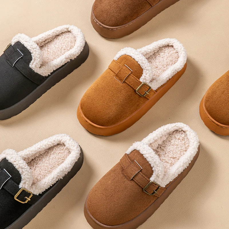 Women's autumn and winter corduroy cotton slippers plus velvet thickened simple home anti-slip warm mopping