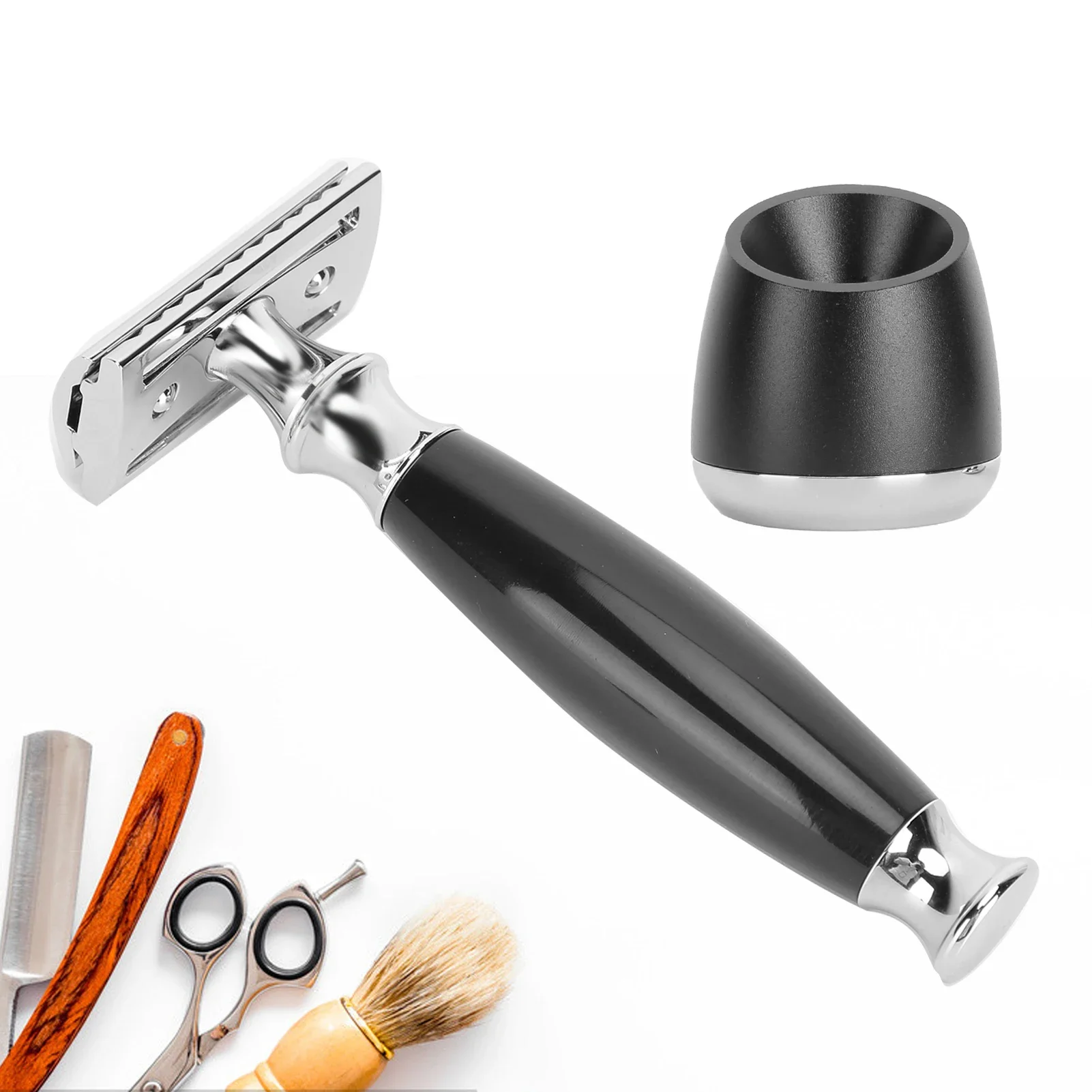 Detachable Manual Razor Men Double‑Sided Blade Safety Shaving Knife Home Salon Zinc Alloy Tool Holder Shaving Clip Holder Set