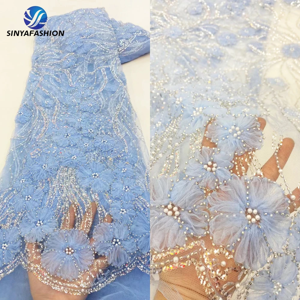 

Tim Bridal Lace Fabric Embroidery Applique Flower Beaded Lace Fabric Luxury Glitter Fabric For Wedding Dresses Luxury