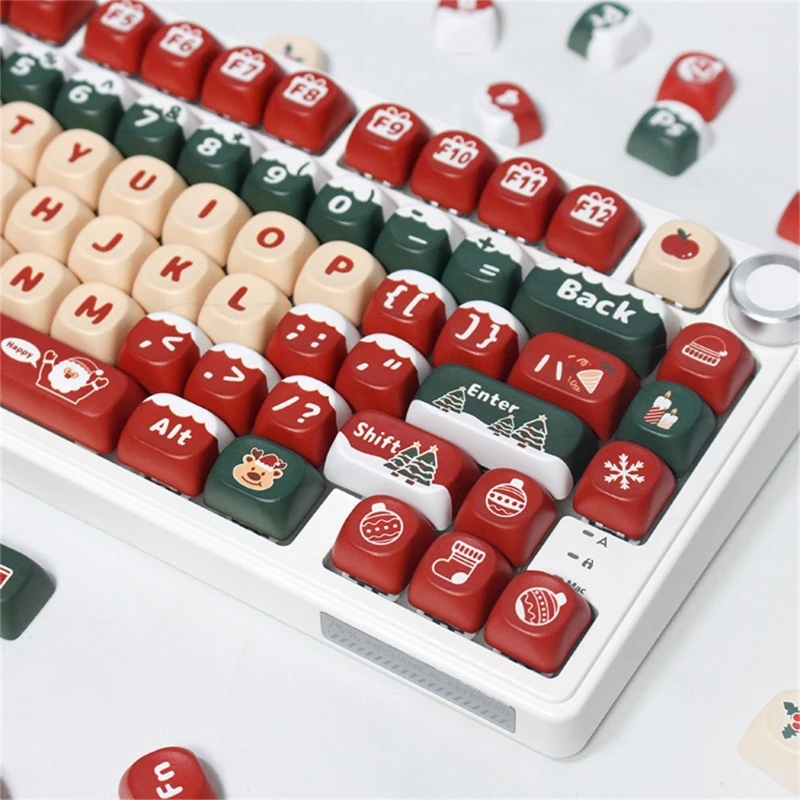 MerryChristmas Theme Keycaps PBT โปรไฟล์ MOA 130 ปุ่มสำหรับ DIY เค้าโครงแป้นพิมพ์เครื่องกลปรับแต่ง Key Caps T5EE