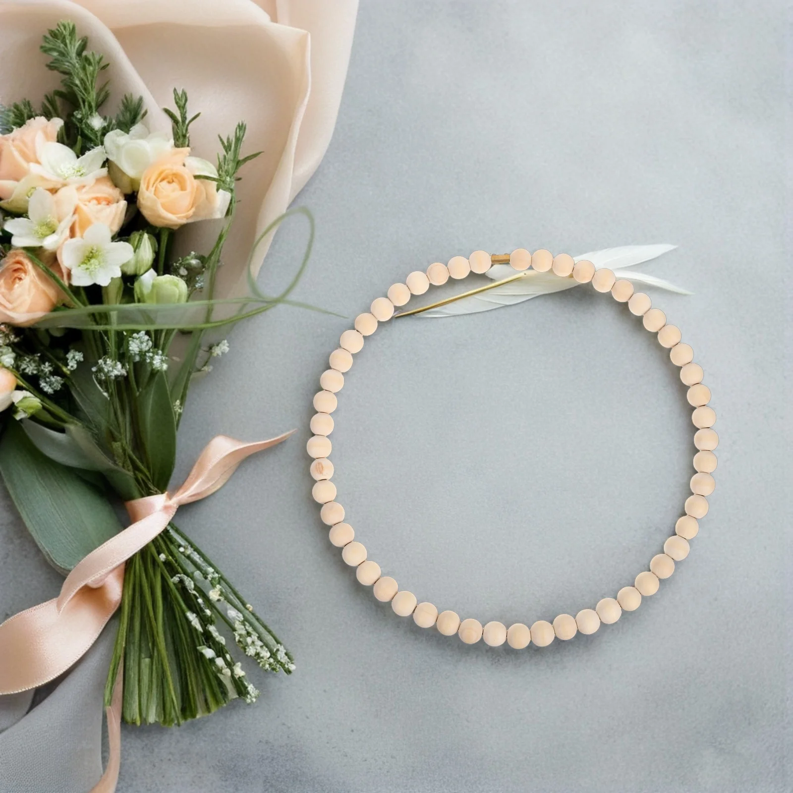 

2pcs Wood Bead Garland Set DIY Wreath Making Kit Durable Metal Rings Dreamcatcher Design Front Door Decor Spring Floral Hoop