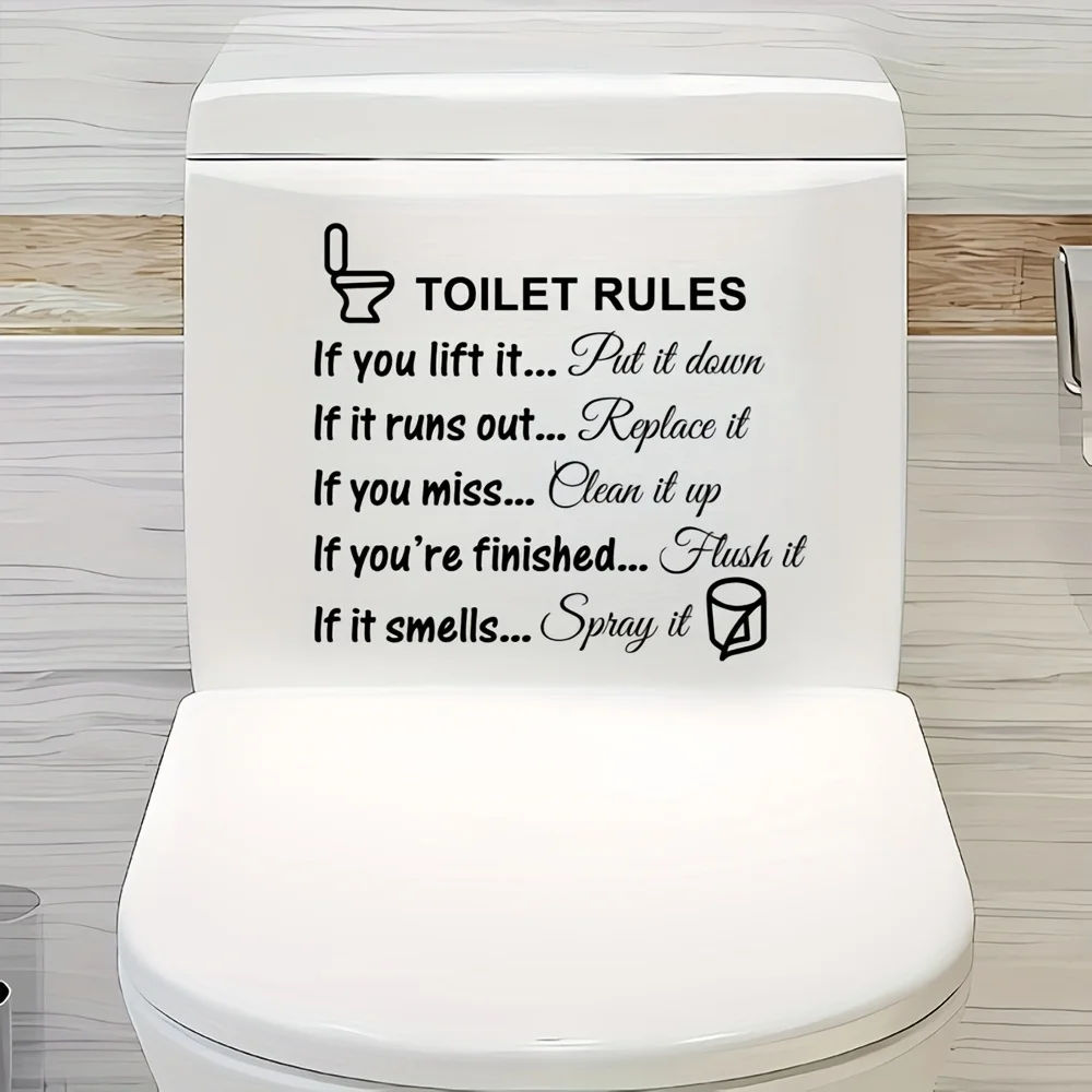 1 piece self-adhesive toilet sticker - humorous bathroom rule design, easy to stick, tear and durable PVC material, irregular sh