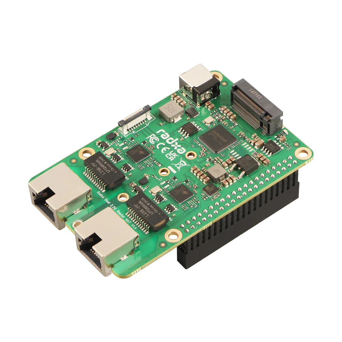 Radxa Dual Router HAT da 2,5 G, Dual Ethernets da 2,5 G, SSD NVMe, PCIe FPC, progettato per Radxa SBC e Raspberry Pi 5