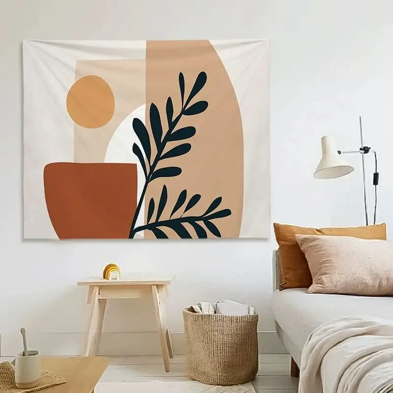 VIKAMA Terracotta Circle Deep Green Foliage Botanical Tapestry Mid Century Wall Decor Home Accent Elegant Soft Durable Cozy Gift