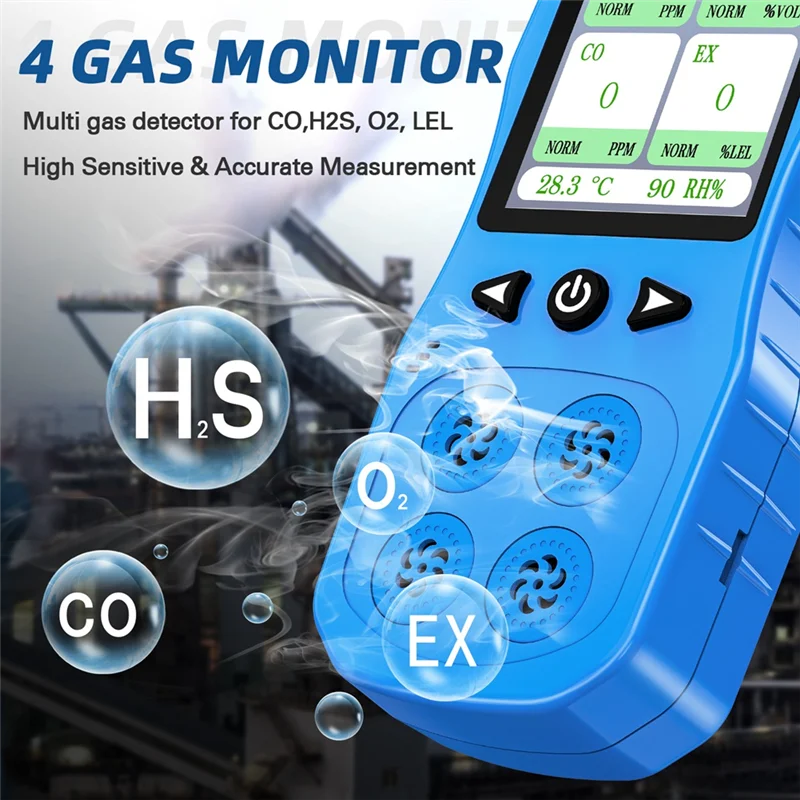 ABCA-probador de Gas Combustible, 4 Detectores de fugas de Gas con alarma de sonido, luz y vibración, Monitor de Gas para O2, CO H2S, enchufe estadounidense