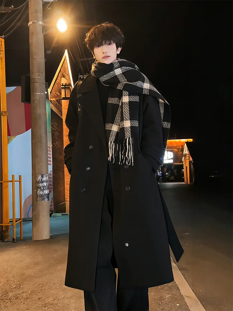 

Briti Sle Thiened Double-breasted Men's Woolen Coat Winter Warm Faionable Long Length Suit Collar Korean Aosphere