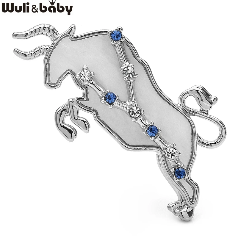 Wuli&baby 2 Colors Shell Taurus Brooches Pin Zodiac Star Jewelry Accessory Bull Badge For Suit