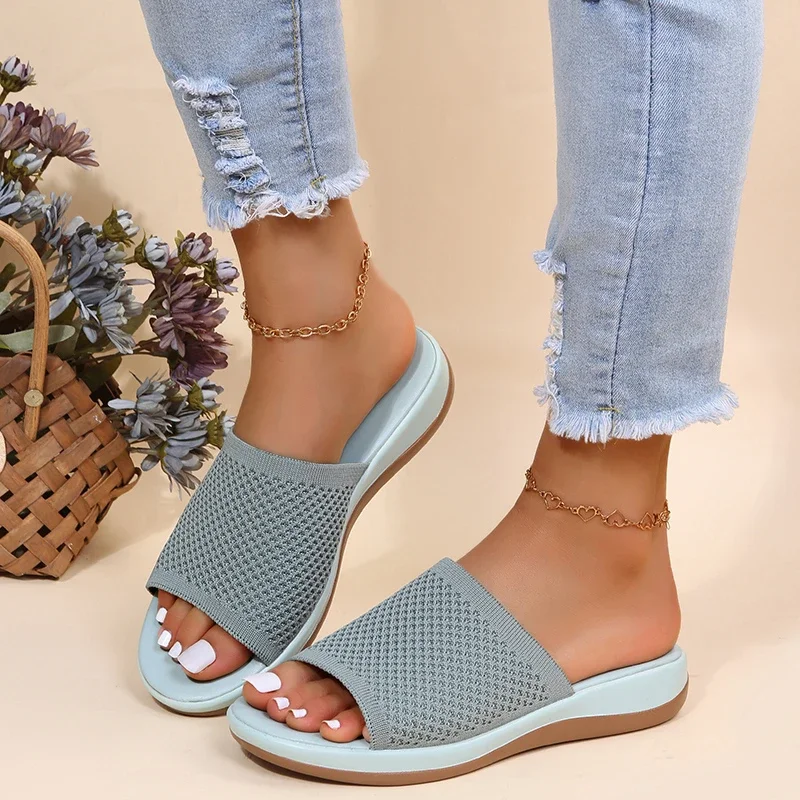 Women Sandals Soft Flat Sandals Summer Sandals Women Stretch Fabric Summer Elegant Slippers Shoes