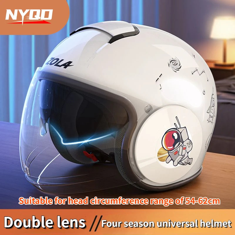 Motorcycle Electric Vehicle Dual Mirror Helmet All-season Universal Sun Protection Anti Fog Lens Astronaut Pattern Half Helmet