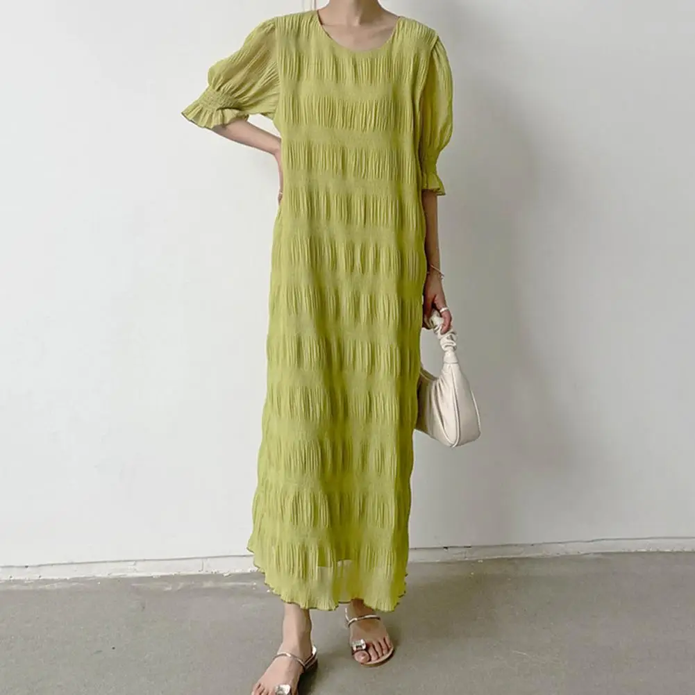 Luźna sukienka Casual Dress Elegancka szyfonowa sukienka Maxi Stylowe rękawy z lampionami Patchwork Ruffle O Neck na imprezy Randki