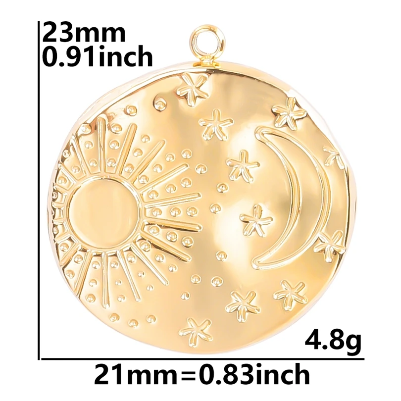 6pcs Real Gold Plated Sun Moon Star Charm Cross Stainless Steel Charms For Jewelry Making Supplies Flower Heart Handmade Pendant