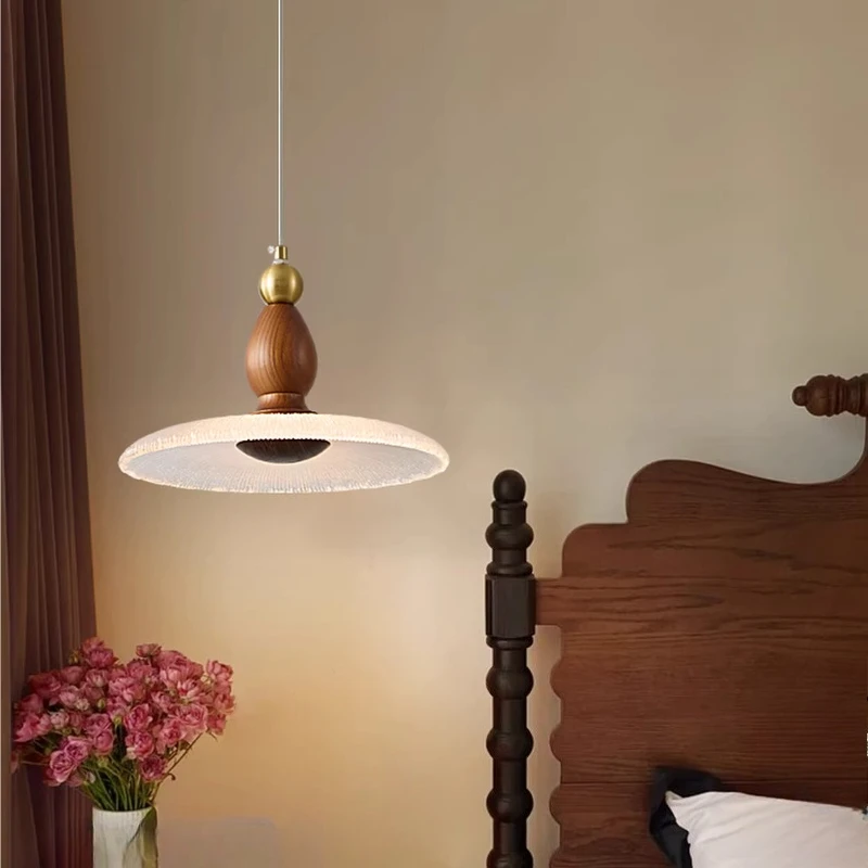 

Rotundity Glass Wooden LED Pendant Light Restaurant Bar Bedroom Bedside Living Room Study Modern Nordic Decoration Hanging Lamps