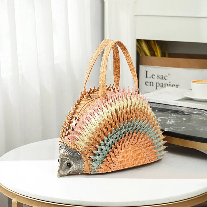 Hedgehog Shape Women Bags Leather Embroidery Handbag Girl Shoulder Bags Cross Messenger Bag Totes Braccialini Style Handmade Art