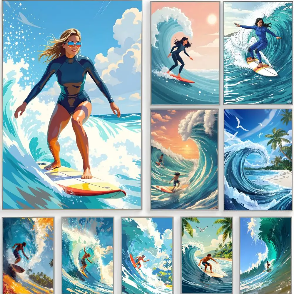 sporty illustration s-surfing Poster Classic Wall Art  Home Decor  Peel and Stick Unframed