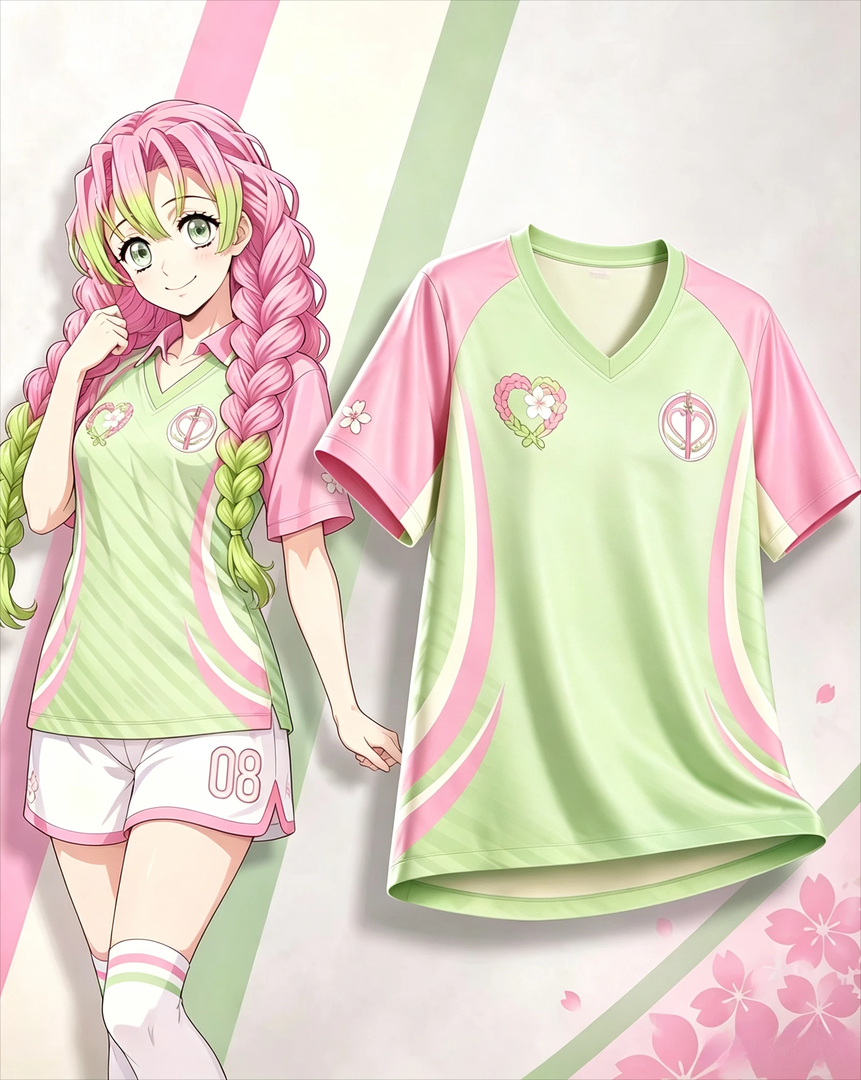 Camiseta deportiva informal con estampado 3D de malla 2027, diseño de flor de cerezo, pilar del amor y insignia de eliminación de fantasmas