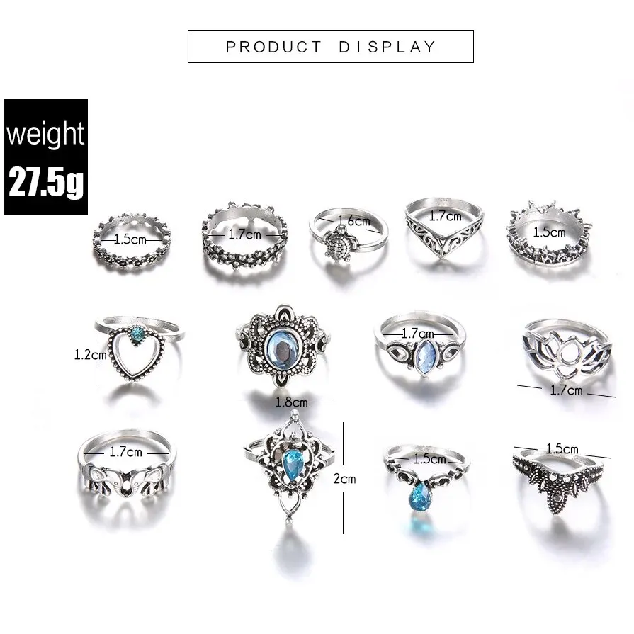 13Pcs/Set Vintage Carved Hollow Flower Crown Love Rings for Women Trendy 2024 Retro Exquisite Fringer Rings Party Jewelry Gift