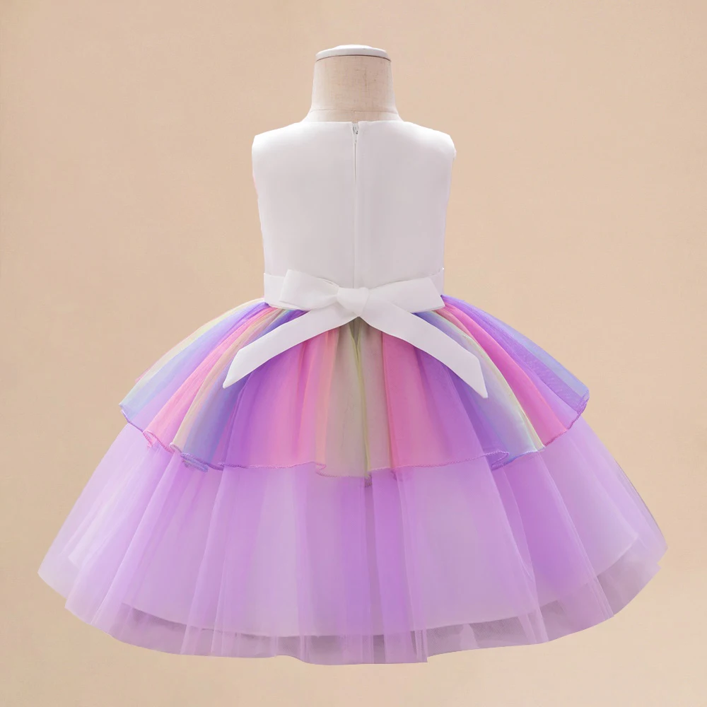 Girls Unicorn Tutu Dress Cosplay Princess Dress Girl Birthday Party Gift Baby Kids Rainbow Floral Clothes Toddler Christmas Wear