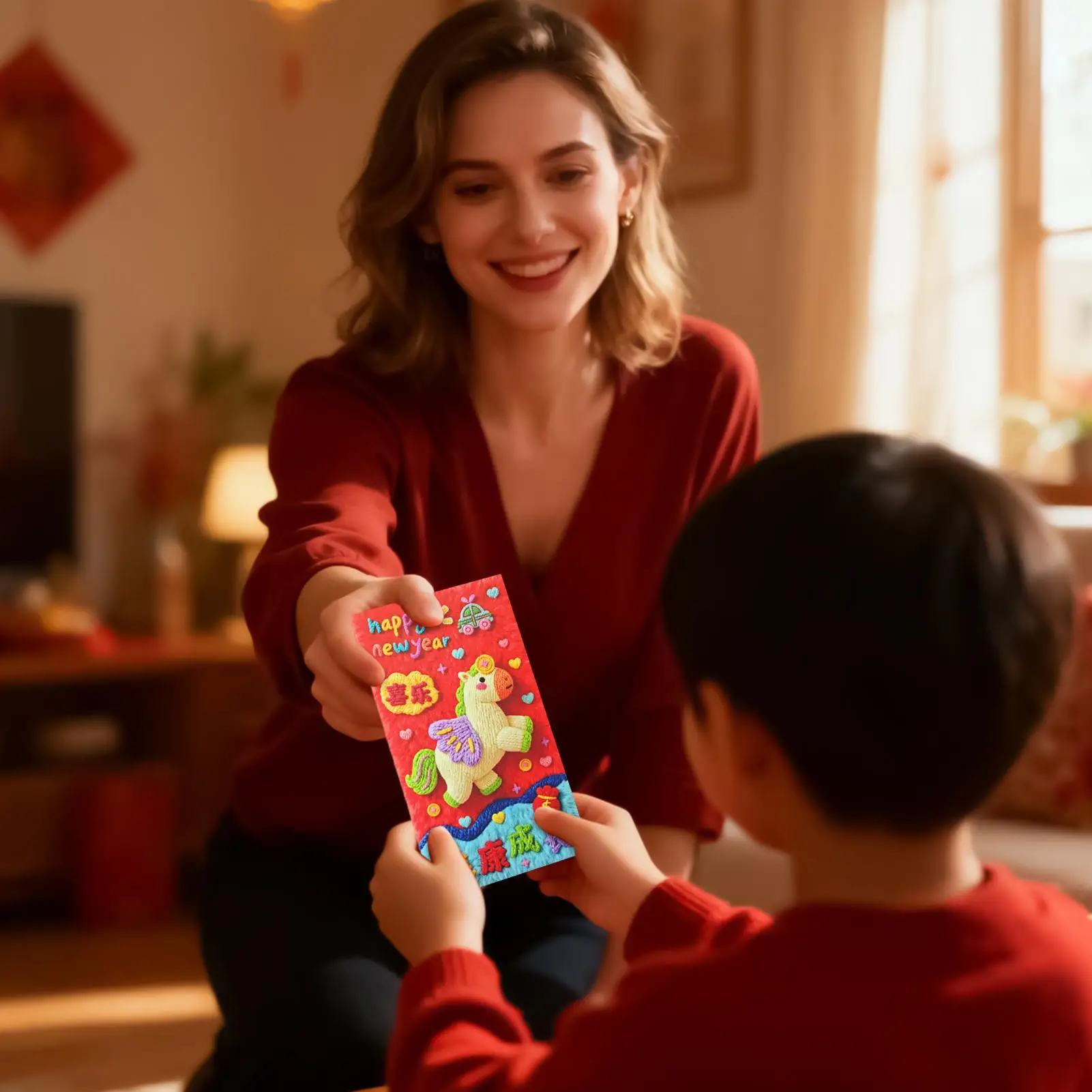 

Lunar New Year Red Envelopes 6-Piece 3D 2026 Good Luck Spring Festival Cash Envelopes Red Pocket For Kids Friends Family