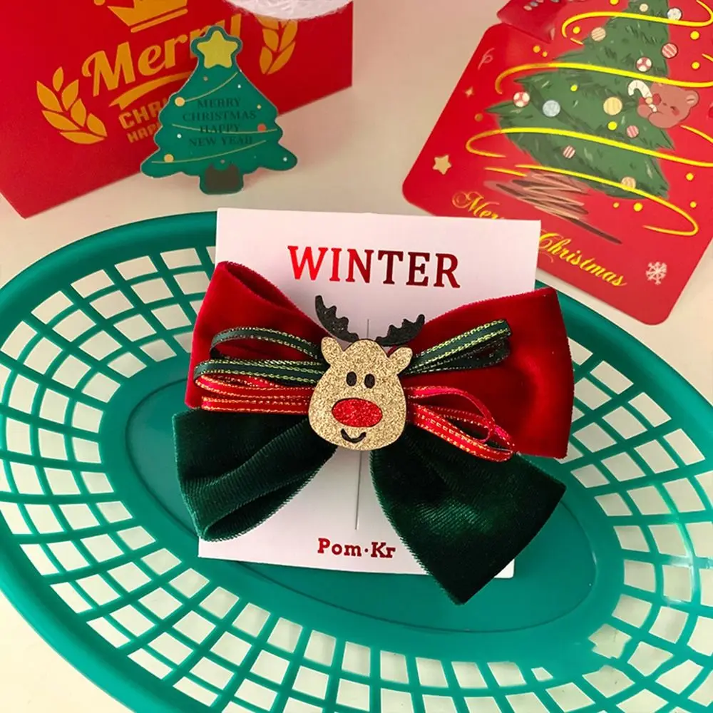 

Bow Exquisite Christmas Accessories Cute Flocking Hair Clip Santa Claus Fashion Bow Ribbon Barrettes Children