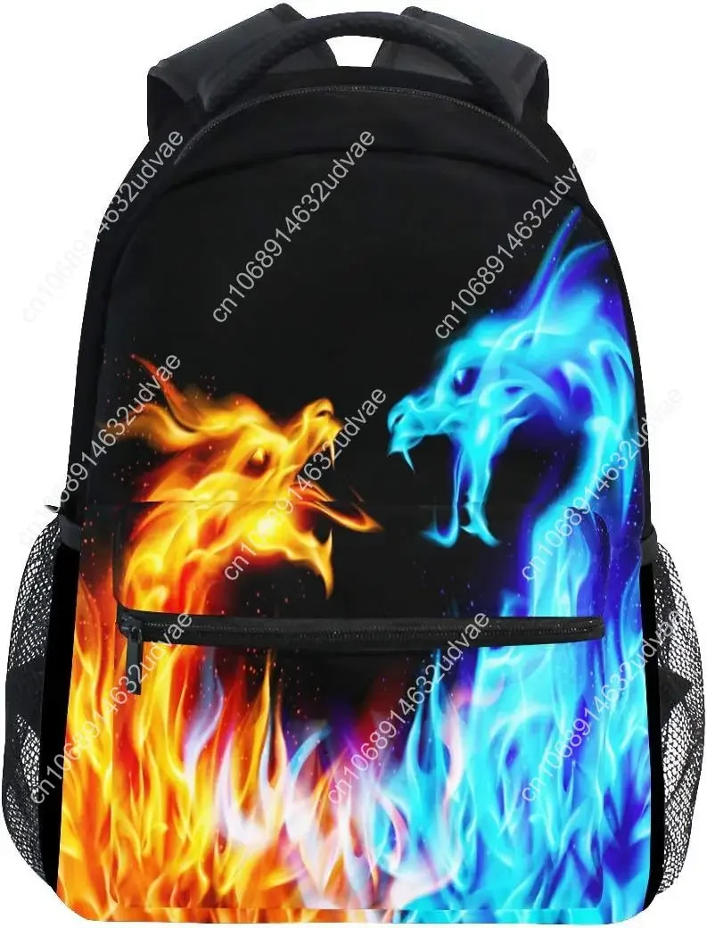 Red Blue Fire Dragon School Backpack Galaxy Teens Girls  Bookbag, Monster Animal Water Resistant Elementary Tra