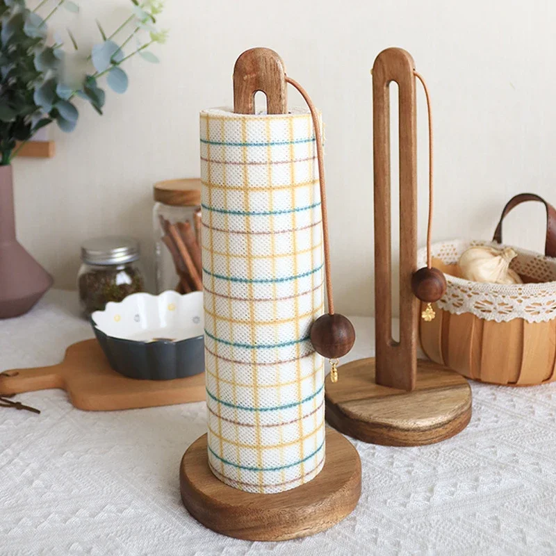 

Держатель для бумажных полотенец из цельного дерева, кухонная стойка для хранения бумаги, ленивая тряпка, пластиковая упаковка, стеллаж для хранения кухонных аксессуаров