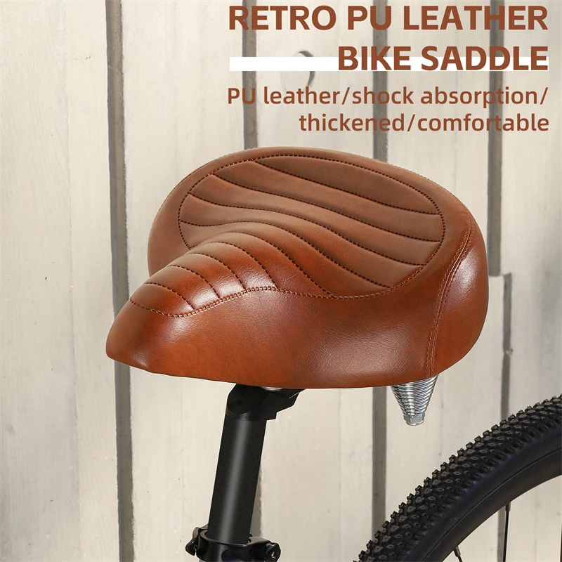 Retro Shock Absorbing Bicycle Saddle Brown/black Soft Wide Comfortable Leather Seat for MTB Bike Saddle Bike Seat