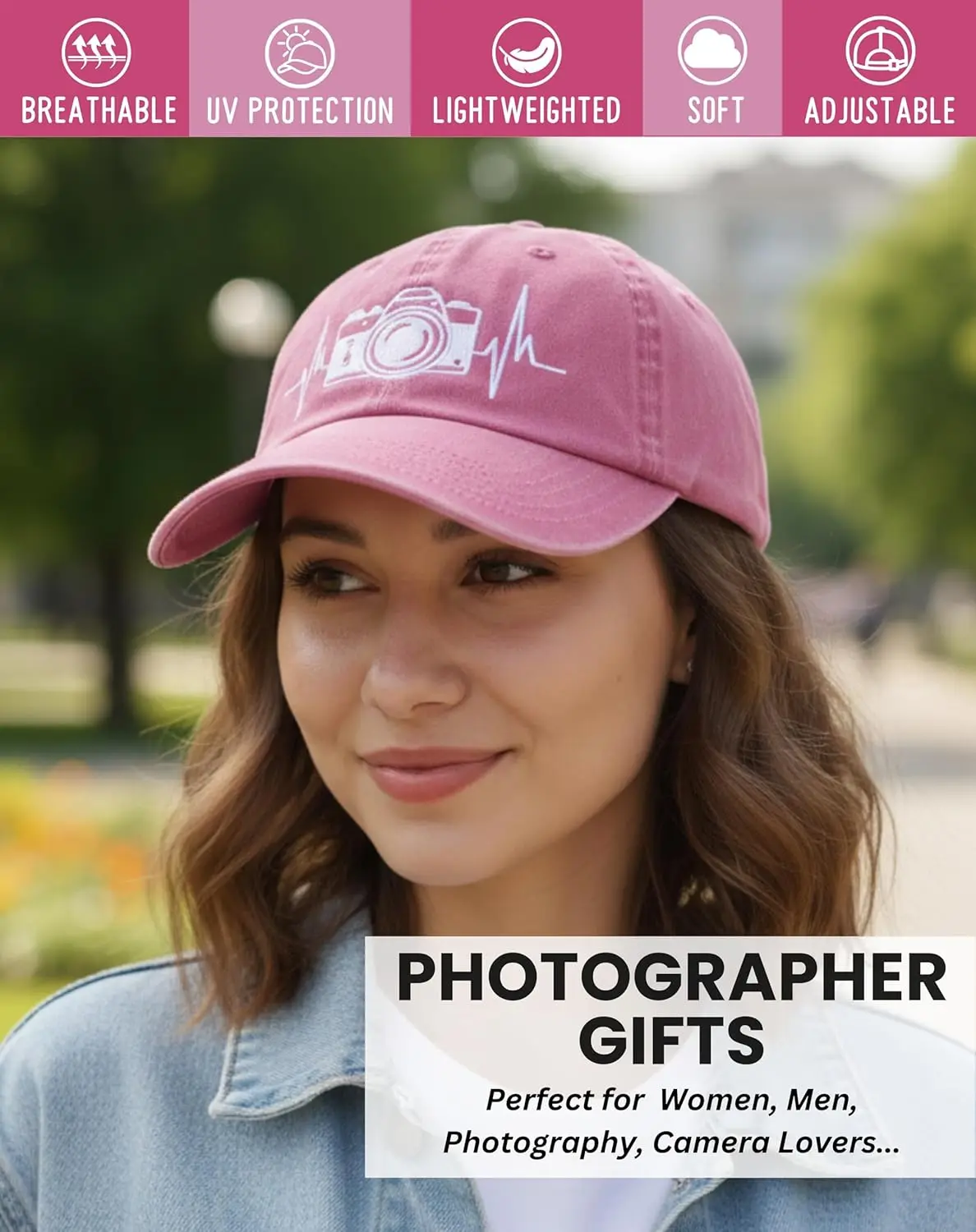 InnoBeta Photographer Gifts Cap for Women, Men - Camera - Adjustable Vintage Cotton Embroidered Hat - Photography Gift
