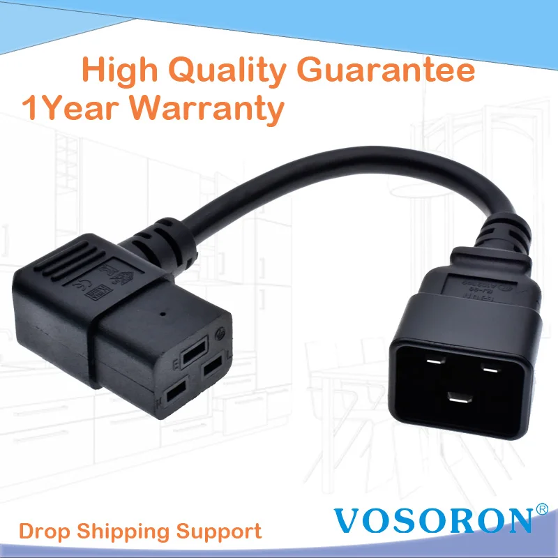 C20 to Right Angled C19 Power Cable Cord- Server/PDU Power Cord, C20 to 90-Degree Angled C19 Power Cord