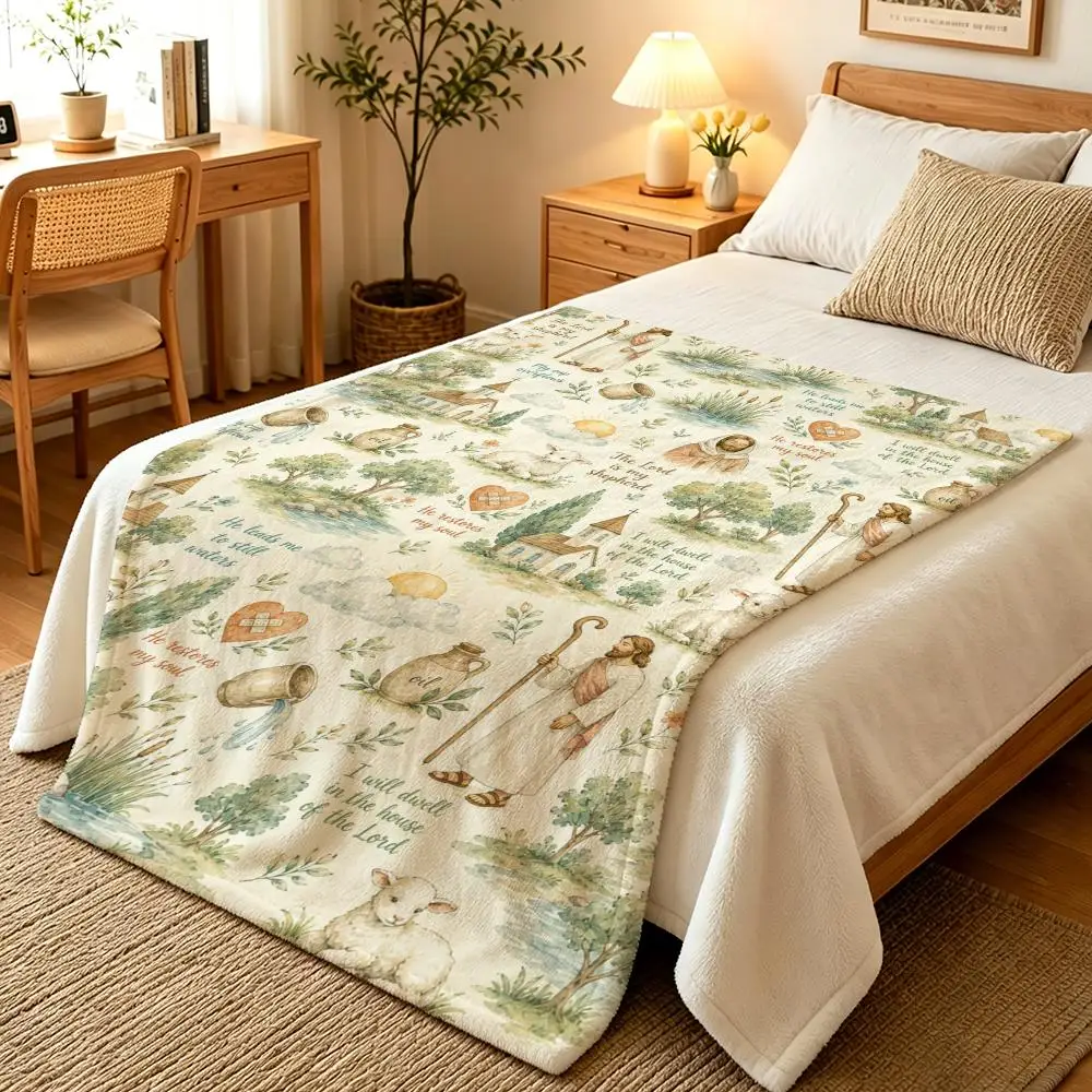 Jesus Christ the Shepherd Throw Blankets Soft Warm Flannel Blanket Bedding for Bed Living room Home Sofa