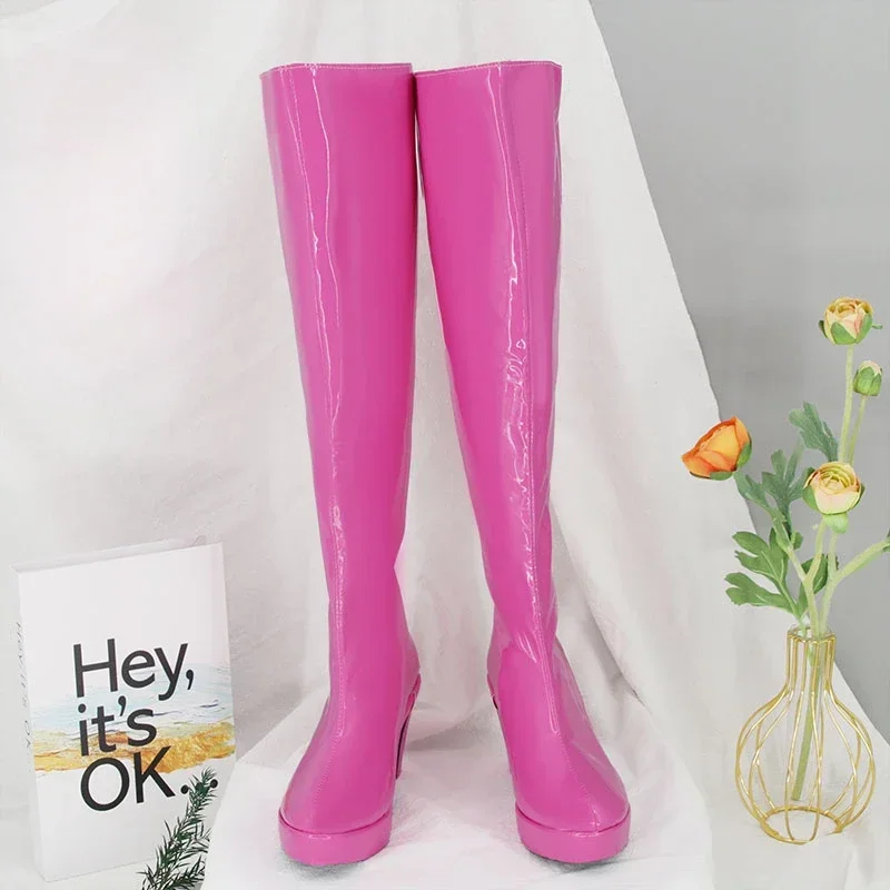 Zapatos de Cosplay de Anime OSHI NO KO Hoshino Ai para mujeres y niñas, zapatos de tacón alto, botas de cuero PU rosa, accesorios de utilería para Halloween