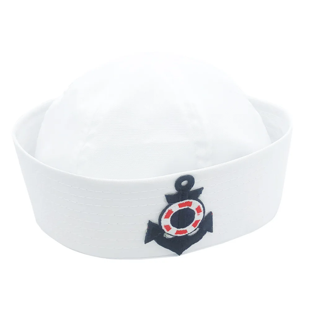 Adult Kids Sailors Party Cosplay Military Hat Halloween Marine Captain Sailor Hat Solid Color Dome Shaped Flanged Melon Skin Cap