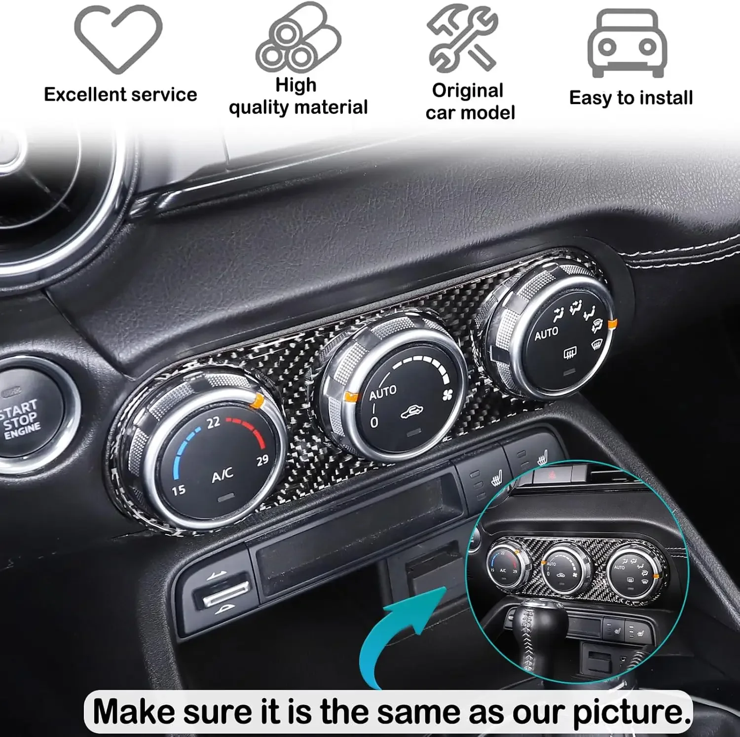 Center Air Conditioning AC Climate Control Button Panel Cover For Mazda MX-5 ND Miata 2016-2026 MX5 Roadster Trim Carbon Fiber 3