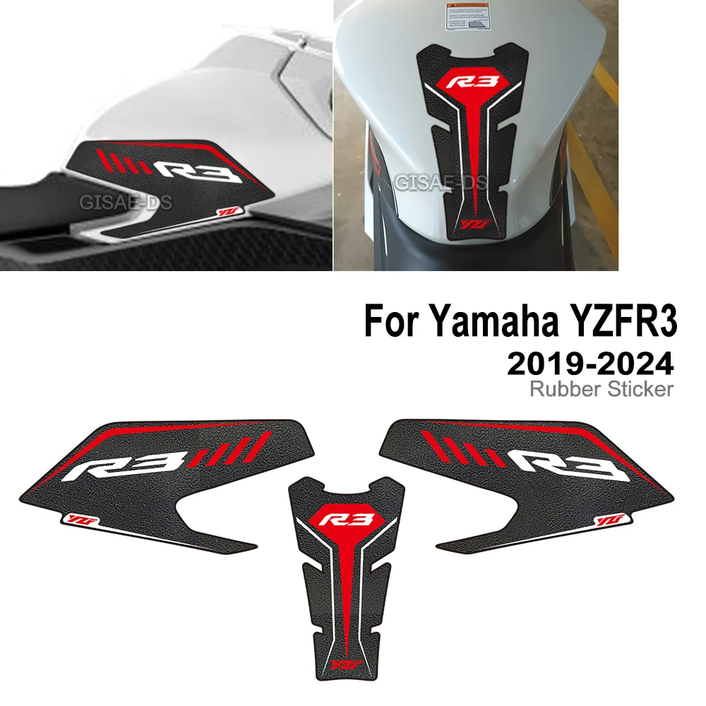 For Yamaha YZF-R3 YZFR3 YZF R3 ﻿Motorcycle Tank Traction Pad Side Rubber Protector Sticker Decal 2019 2020 2021 2022 2023 2024